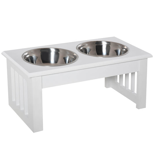 Photo of PawHut Raised Dog Feeding Bowls with Stand, Stainless Steel for  Extra Small and Small Dog, 44L x 24W x 15H cm - White in White colour on a white background