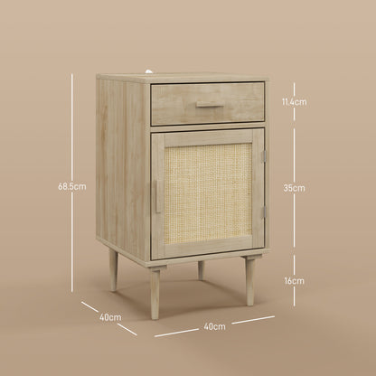 HOMCOM bedside table with rattan cabinet, 68.5 cm tall and 40 cm wide