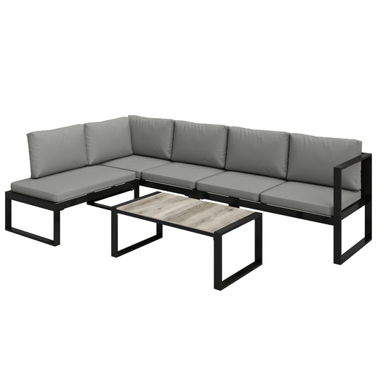 Photo of Outsunny 4 Piece Garden Furniture Set, Garden Sofa Set with 2 Loveseats, Armless Chair, Coffee Table for Balcony, Dark Grey in Grey colour on a white background