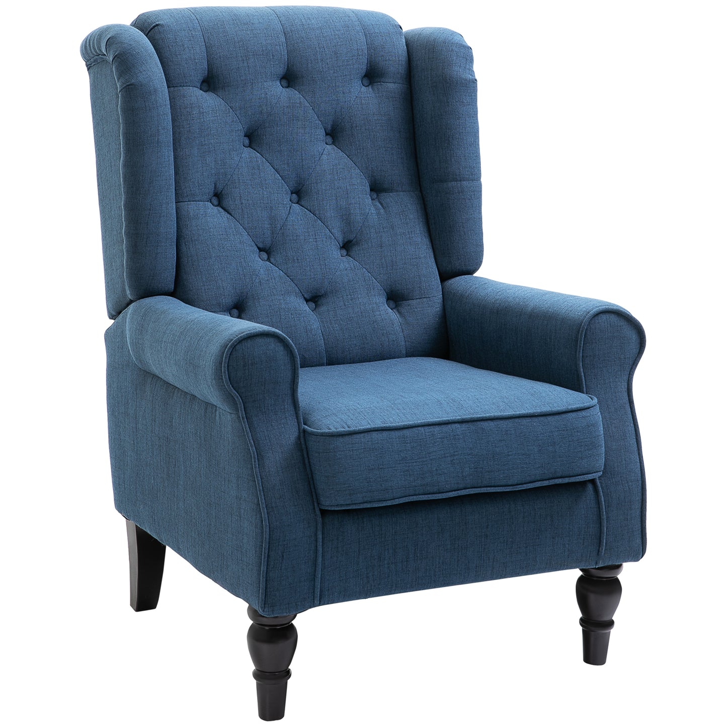 Photo of HOMCOM Wingback Accent Chair, Retro Upholstered Button Tufted Occasional Chair for Living Room and Bedroom, Blue in Blue colour on a white background