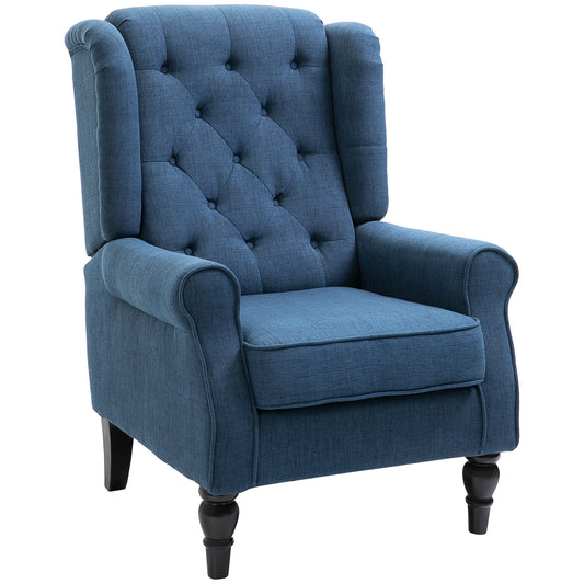 Photo of HOMCOM Wingback Accent Chair, Retro Upholstered Button Tufted Occasional Chair for Living Room and Bedroom, Blue in Blue colour on a white background