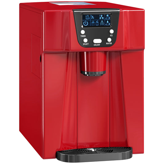 Photo of HOMCOM 3L Ice Maker Machine and Water Dispenser, 12kg in 24H, 2 Sizes 9 Ice Cubes Ready in 6-10 Mins Ice Machine, Red in Red colour on a white background