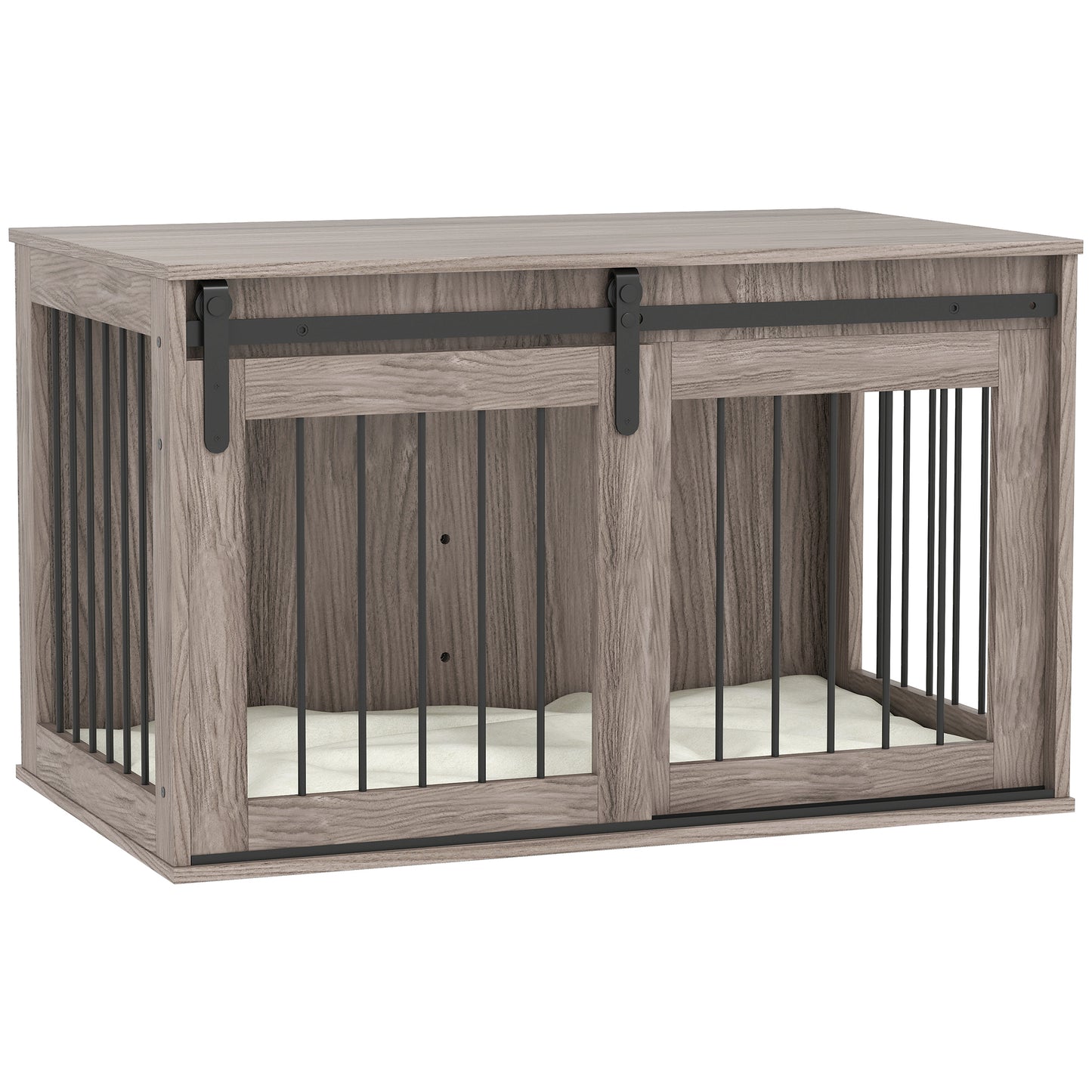 Photo of PawHut 98cm Dog Crate Furniture with Removable Cushion for Large Dogs - Brown in Brown colour on a white background