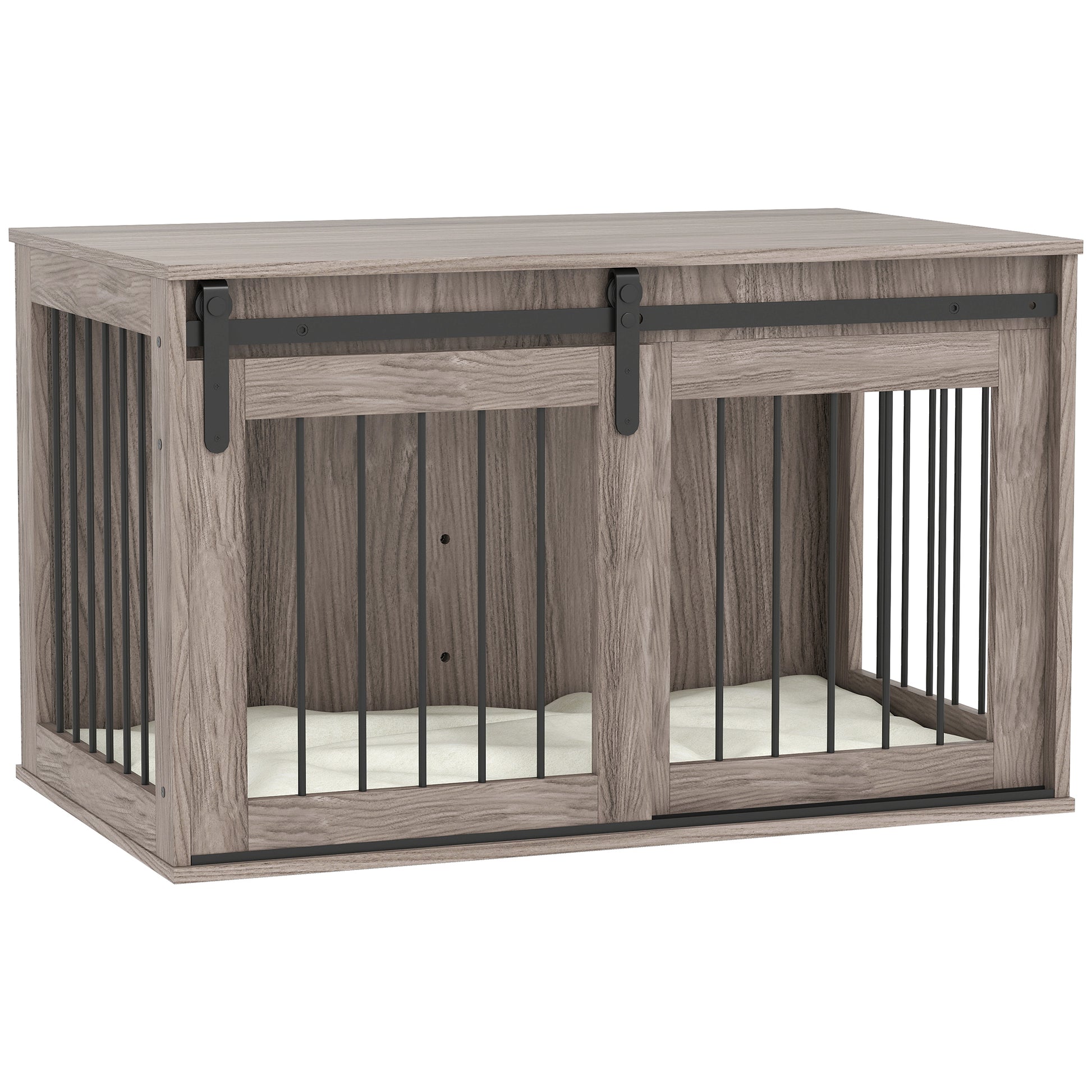 Photo of PawHut 98cm Dog Crate Furniture with Removable Cushion for Large Dogs - Brown in Brown colour on a white background