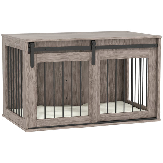 Photo of PawHut 98cm Dog Crate Furniture with Removable Cushion for Large Dogs - Brown in Brown colour on a white background