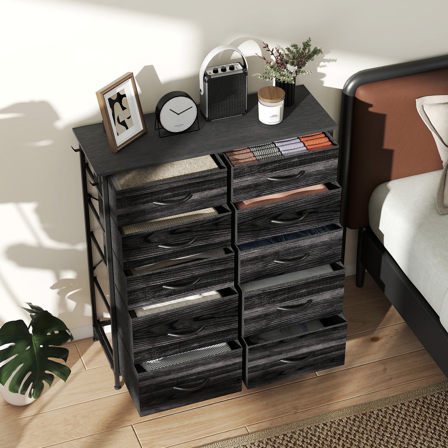 HOMCOM Chest of Ten Fabric Drawers - Black