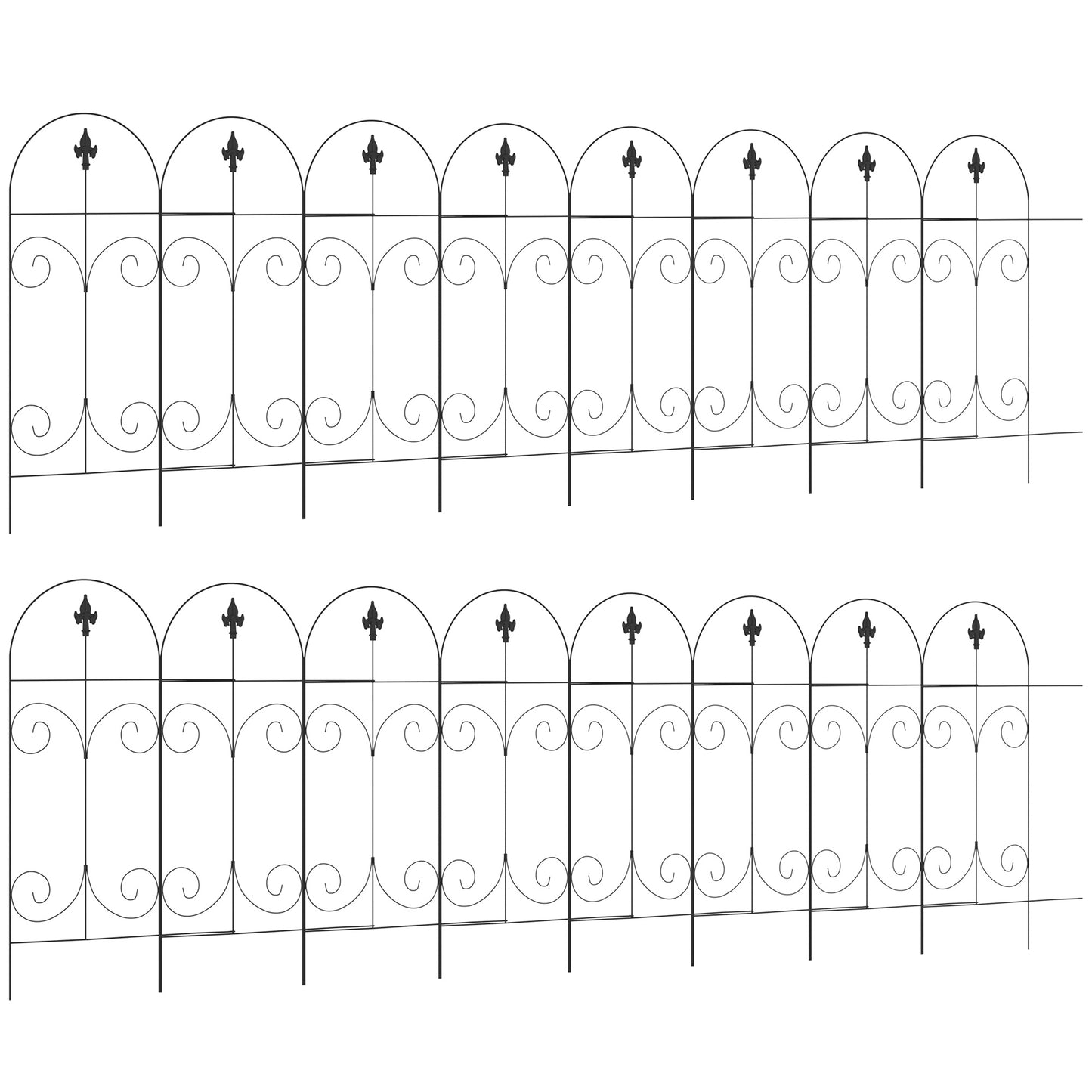 Photo of Outsunny Decorative Garden Fencing, 16PCs 44in x 25ft Outdoor Picket Fence Panels, Rustproof Metal Wire Landscape Flower Bed Border Edging, Black in Black colour on a white background