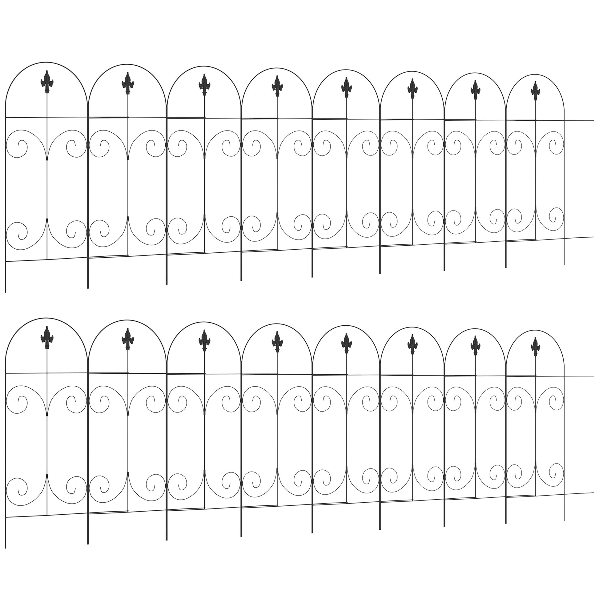 Photo of Outsunny Decorative Garden Fencing, 16PCs 44in x 25ft Outdoor Picket Fence Panels, Rustproof Metal Wire Landscape Flower Bed Border Edging, Black in Black colour on a white background