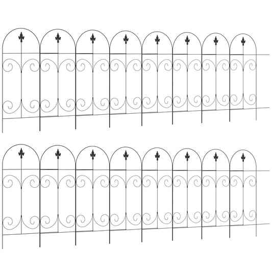 Photo of Outsunny Decorative Garden Fencing, 16PCs 44in x 25ft Outdoor Picket Fence Panels, Rustproof Metal Wire Landscape Flower Bed Border Edging, Black in Black colour on a white background