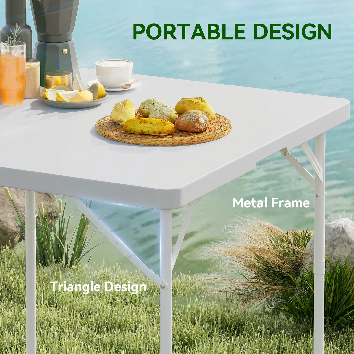 Outsunny 34/74cm Folding Camping Table, with Handle - Grey