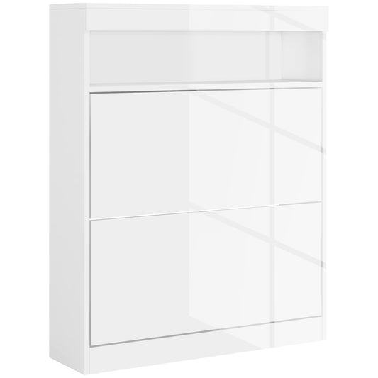Photo of HOMCOM 16 Shoe Pair Storage Cabinet, with Flip Doors - High Gloss White in White colour on a white background