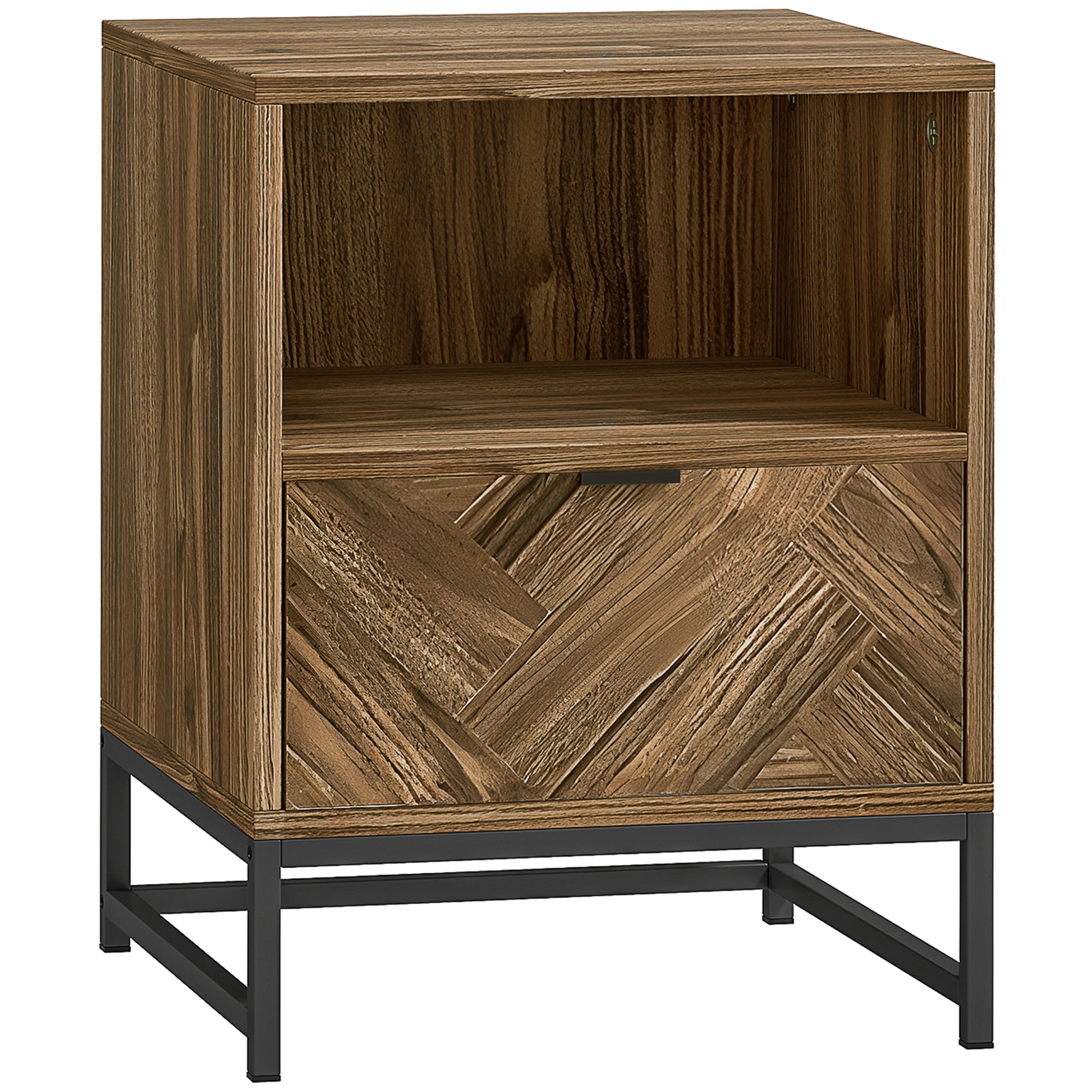 Photo of HOMCOM Bedside Table with Drawer and Shelf, Side End Table with Steel Legs for Living Room, Bedroom, Brown Wood Effect in Effect colour on a white background