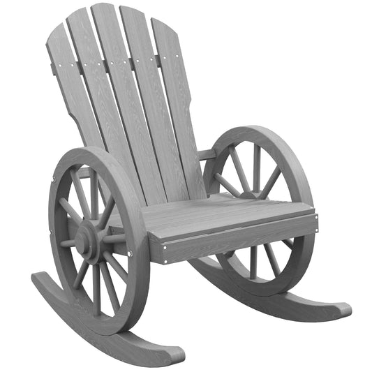 Photo of Outsunny Wooden Adirondack Rocking Chair Reclining Armchair Garden Furniture Patio Porch Rocker - Grey in Grey colour on a white background