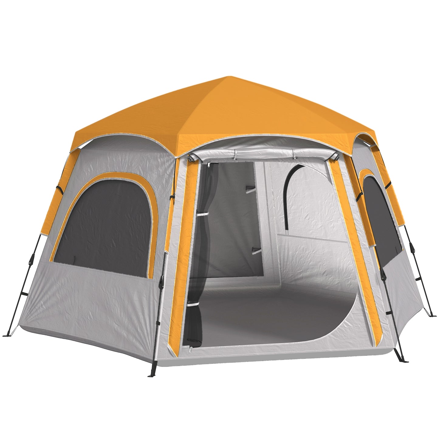 Photo of Outsunny Instant Pop Up Camping Tent, 2/3/4 Person Easy Setup Dome Family Tent with Vestibule, Rainfly, 4 Mesh Windows & 2 Doors, Hexagonal Design, Waterproof & UV Protected, Light Grey in Grey colour on a white background
