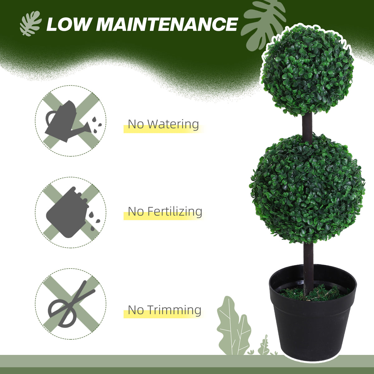 Outsunny artificial boxwood topiary with two green foliage balls and a black pot