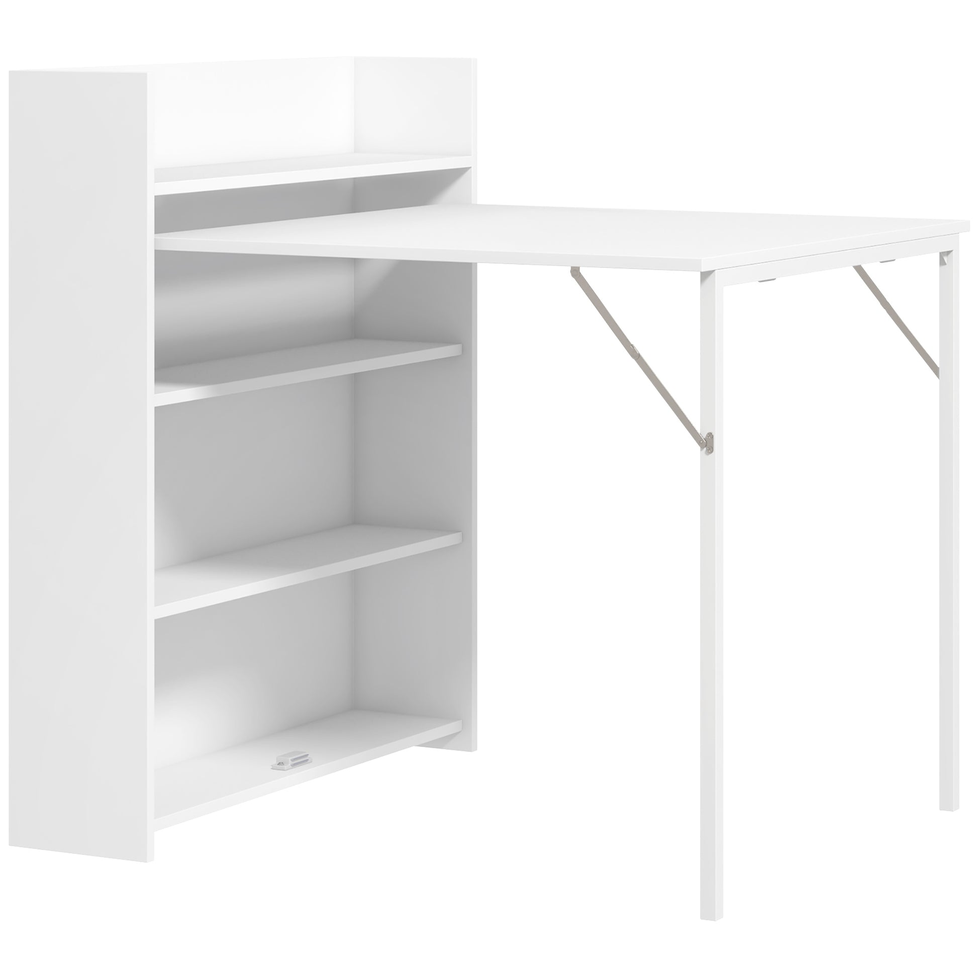Photo of HOMCOM Kitchen Table, Folding Dining Table, with 4-Tier Shelves, Modern Drop-Leaf Table, White in White colour on a white background
