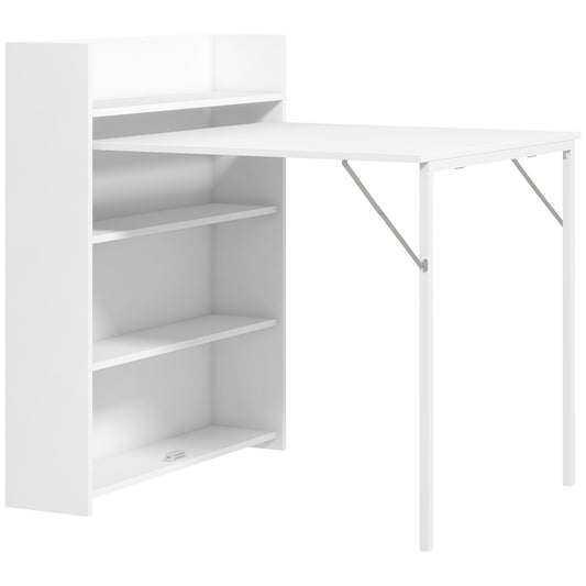 Photo of HOMCOM Kitchen Table, Folding Dining Table, with 4-Tier Shelves, Modern Drop-Leaf Table, White in White colour on a white background
