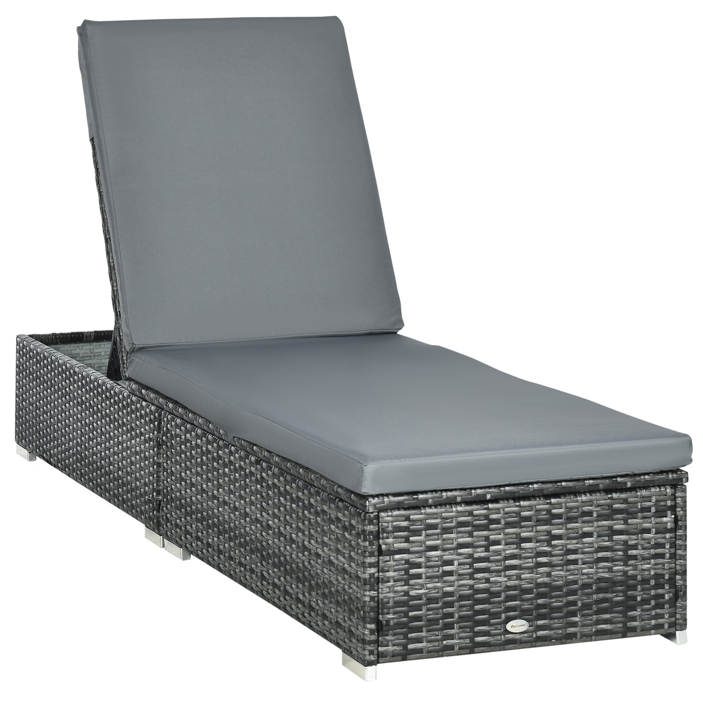 Photo of Outsunny PE Rattan Sun Lounger, Five-Position Adjustable Recliner Lounger Chair with Soft Padded Cushion for Patio, Mixed Grey in Grey colour on a white background