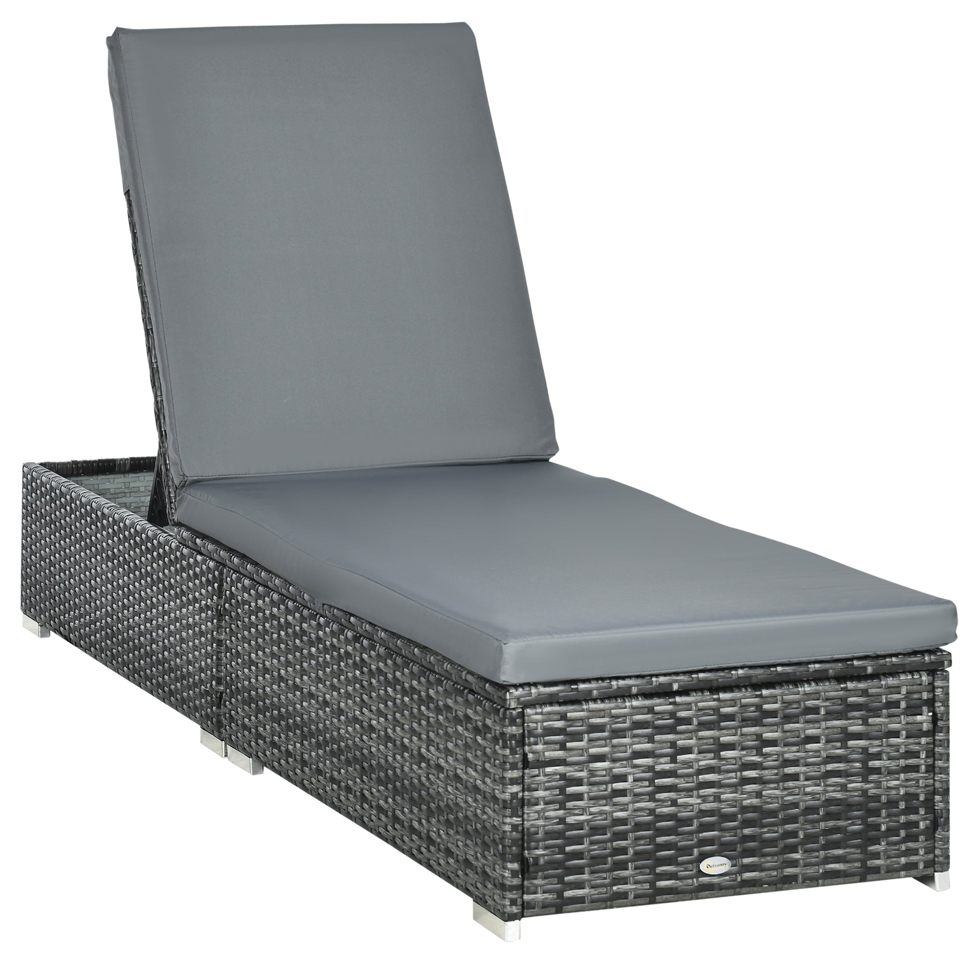 Photo of Outsunny PE Rattan Sun Lounger, Five-Position Adjustable Recliner Lounger Chair with Soft Padded Cushion for Patio, Mixed Grey in Grey colour on a white background