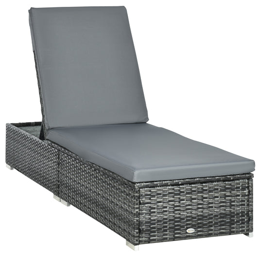 Photo of Outsunny PE Rattan Sun Lounger, Five-Position Adjustable Recliner Lounger Chair with Soft Padded Cushion for Patio, Mixed Grey in Grey colour on a white background