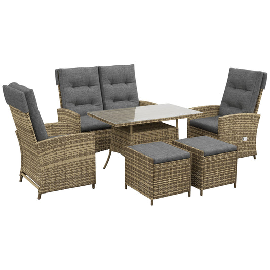 Photo of Outsunny Six-Piece Rattan Garden Set, with Reclining Chairs - Grey in Grey colour on a white background