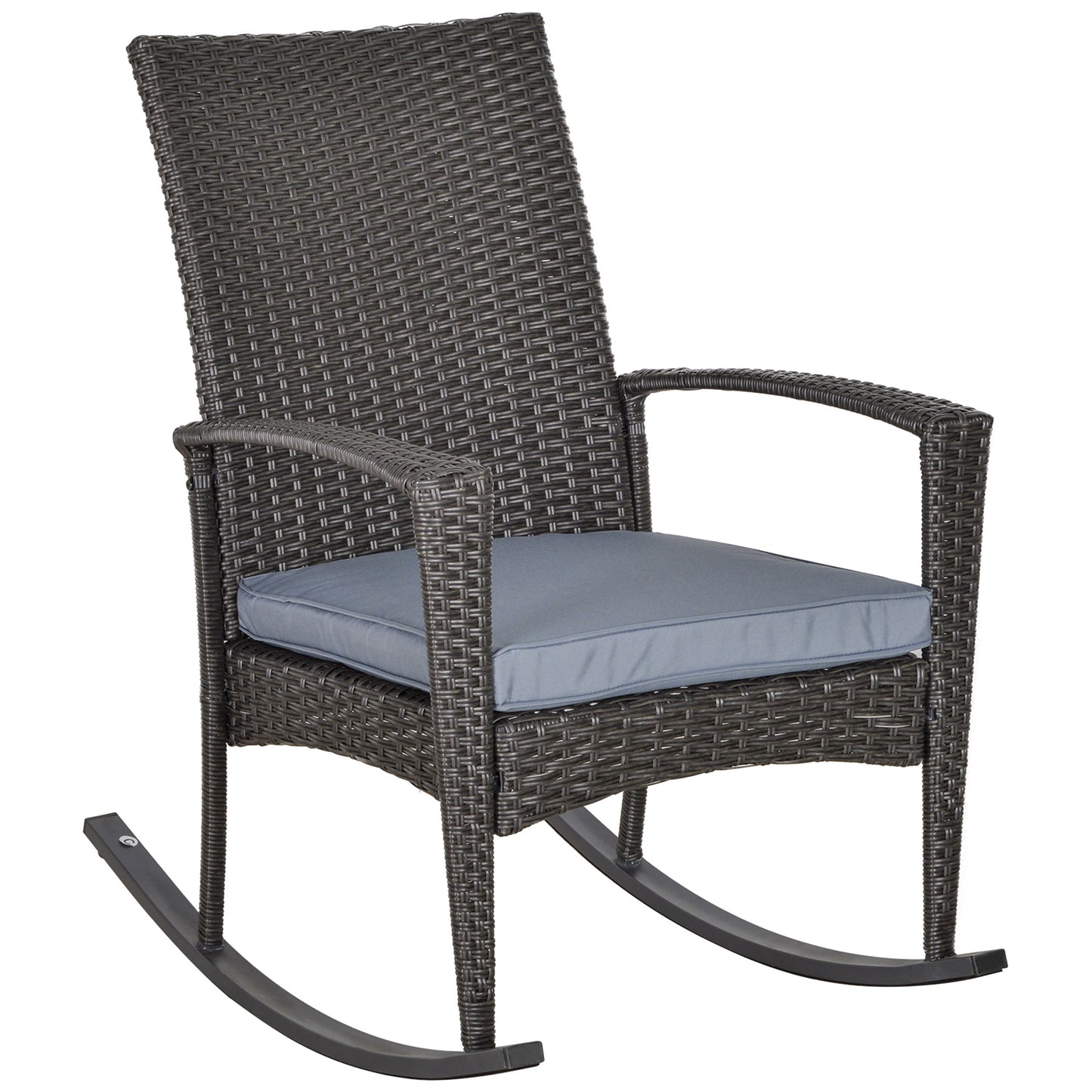 Photo of Outsunny Outdoor PE Rattan Rocking Chair, Garden Rocking Chair Set with Armrest and Cushion, Grey in Grey colour on a white background