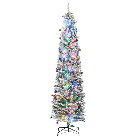 Photo of HOMCOM 7.5' Artificial Prelit Christmas Trees Holiday Décor with Colourful LED Lights, Flocked Tips, Berry, Pine Cone in Cone colour on a white background