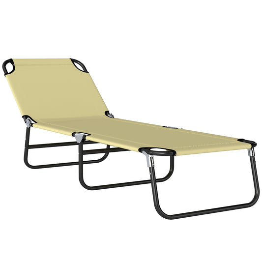 Photo of Outsunny Foldable Sun Lounger with 5-Position Adjustable Backrest, Outdoor Portable Recliner Chaise Lounge Chair with Oxford Fabric for Patio, Beach, Garden, Camping, Beige in Beige colour on a white background