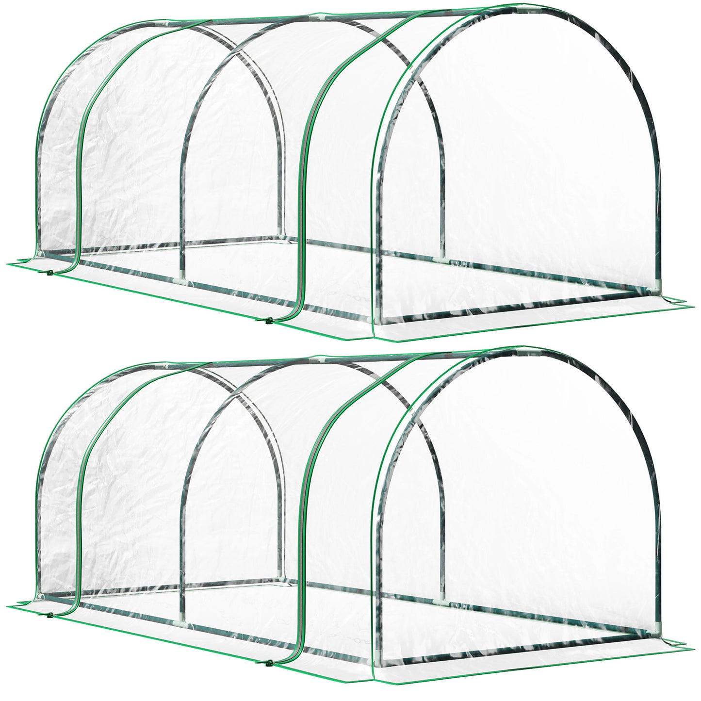 Photo of Outsunny Set of 2 Tunnel Greenhouse, Green Grow House with Roll-up Door, Steel Frame, Plastic Cover for Garden, Outdoor, 200 x 100 x 80cm, Clear in Clear colour on a white background