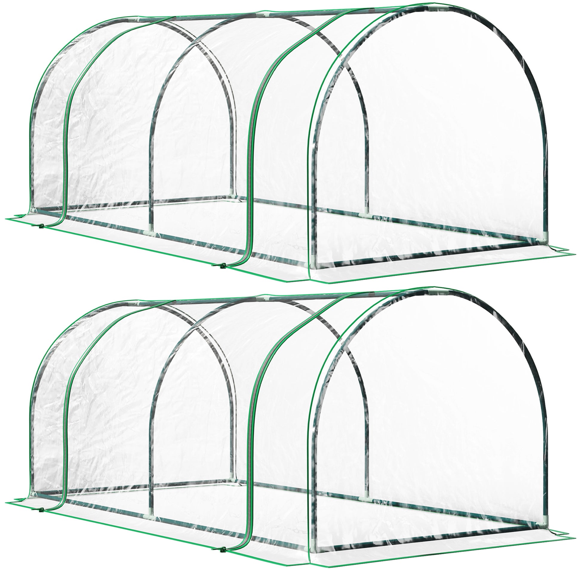 Photo of Outsunny Set of 2 Tunnel Greenhouse, Green Grow House with Roll-up Door, Steel Frame, Plastic Cover for Garden, Outdoor, 200 x 100 x 80cm, Clear in Clear colour on a white background