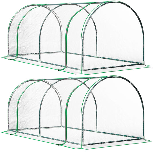 Photo of Outsunny Set of 2 Tunnel Greenhouse, Green Grow House with Roll-up Door, Steel Frame, Plastic Cover for Garden, Outdoor, 200 x 100 x 80cm, Clear in Clear colour on a white background