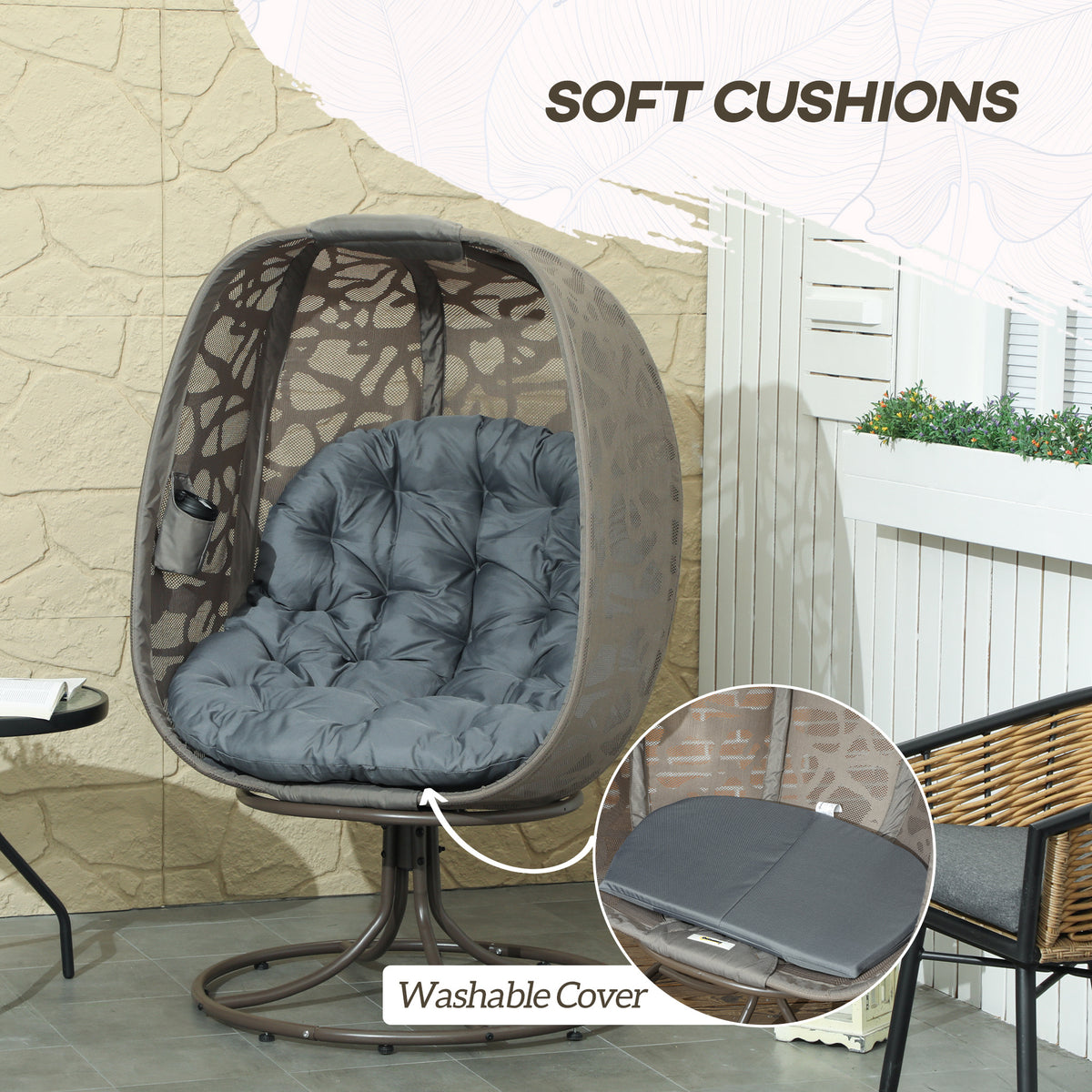 Outsunny egg chair with soft tufted cushions and removable washable seat cover