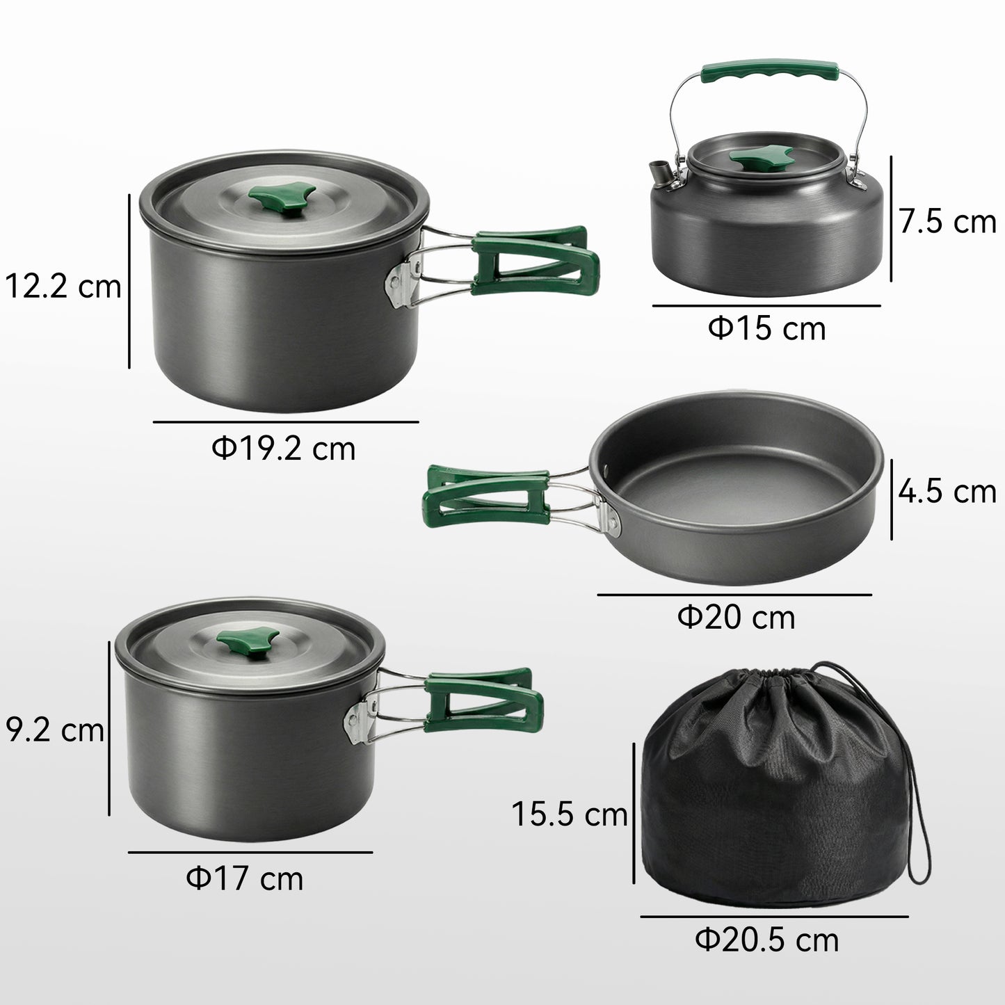 Outsunny Camping Cookware Set for 4-5 People, Lightweight Aluminium Camping Cooking Kit with Anti-Scald Handles, Grey