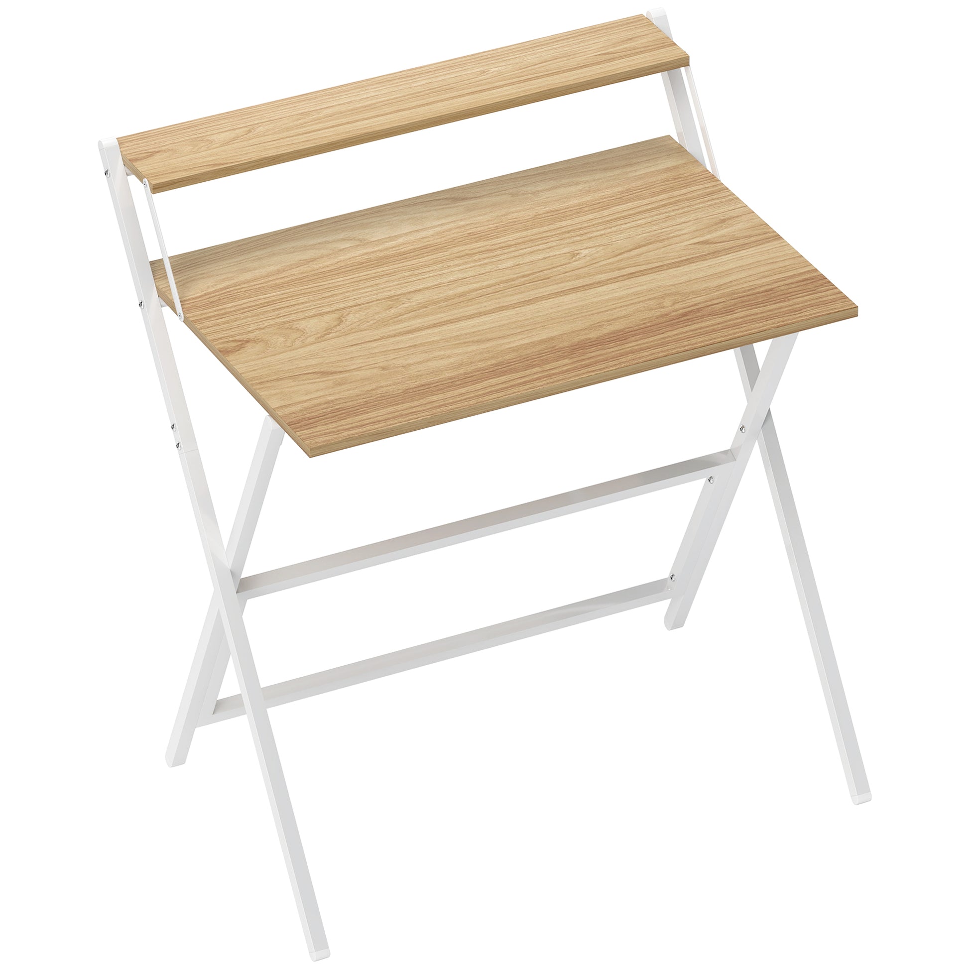 Photo of HOMCOM 81.5 cm Folding Computer Desk with Monitor Shelf - Natural Wood Finish in Finish colour on a white background