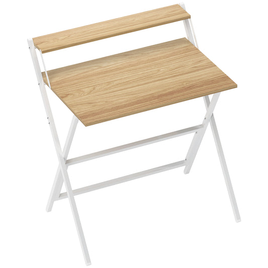 Photo of HOMCOM 81.5 cm Folding Computer Desk with Monitor Shelf - Natural Wood Finish in Finish colour on a white background