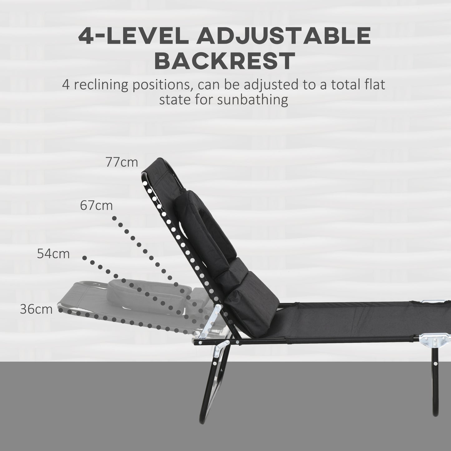 Outsunny Folding Sun Loungers Set of 2 with Face Hole, 4-Position Adjustable Backrest Garden Recliner Chairs Sunbeds, Outdoor Lounge Chairs with 600 D Oxford Cloth Seat, Pillow for Beach, Black