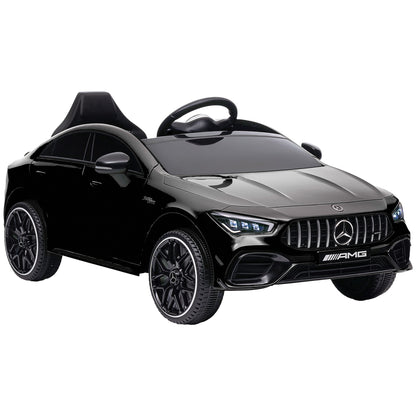 Black Mercedes-Benz AMG CLA 45 kids' ride-on car with steering wheel and raised seat