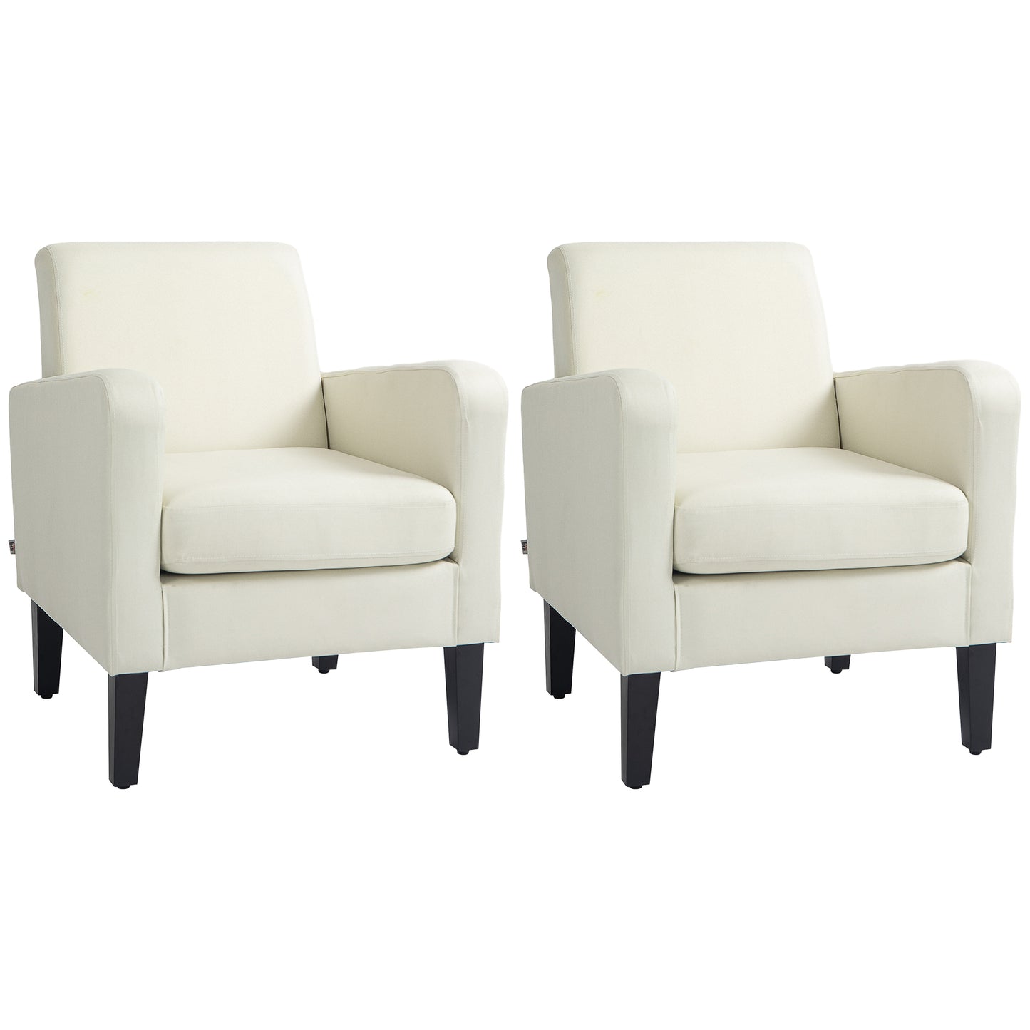 Photo of HOMCOM 2 Pieces Modern Armchairs with Rubber Wood Legs, Upholstered Accent Chairs, Single Sofa for Living Room, Bedroom, Cream White in White colour on a white background