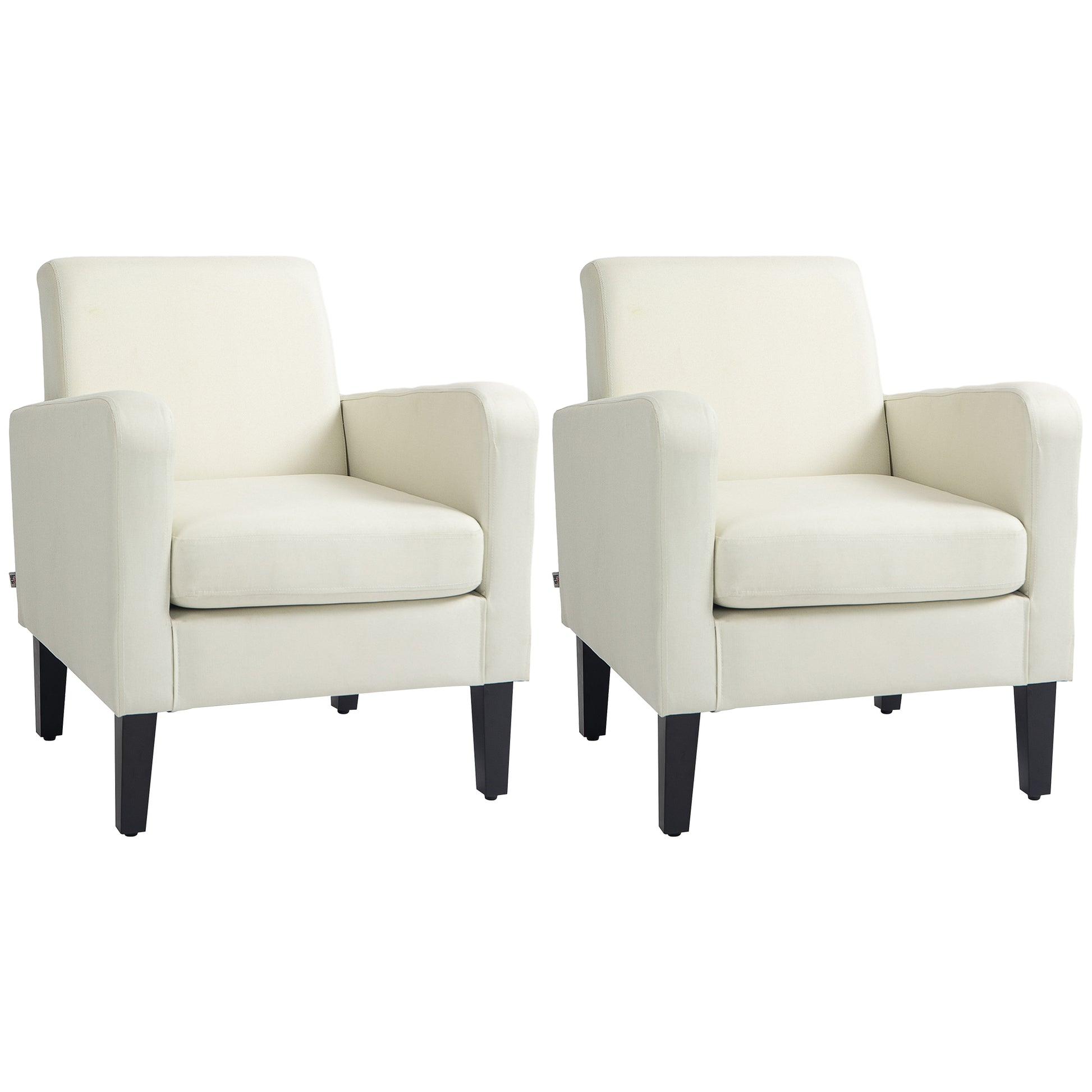 Photo of HOMCOM 2 Pieces Modern Armchairs with Rubber Wood Legs, Upholstered Accent Chairs, Single Sofa for Living Room, Bedroom, Cream White in White colour on a white background