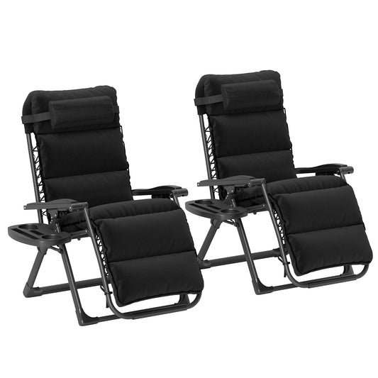 Photo of Outsunny Set of Two Reclining Sun Loungers, with Cushion - Black in Black colour on a white background