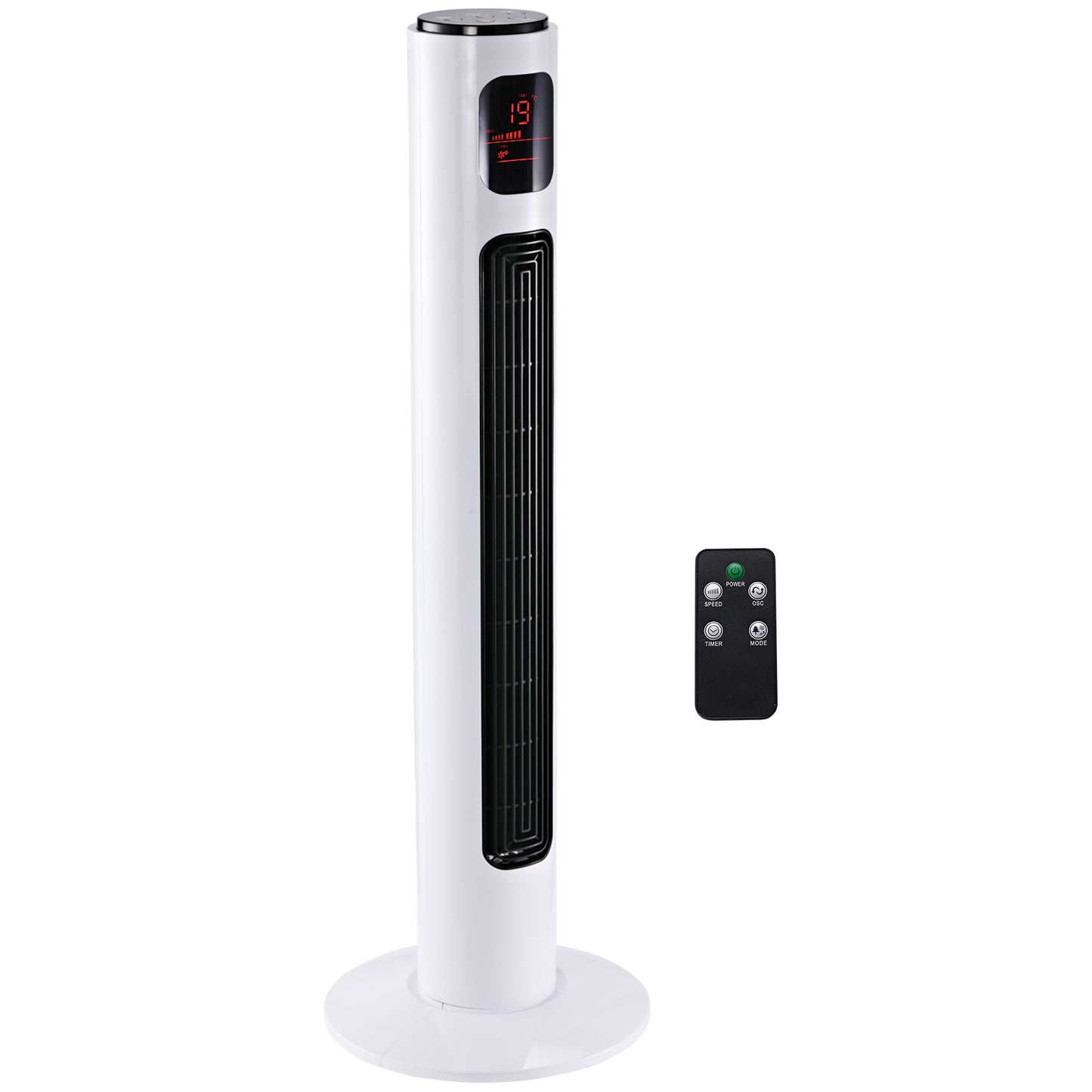 Photo of HOMCOM 38'' Freestanding Tower Fan, 3 Speed 3 Mode, 12h Timer, 70 Degree Oscillation, LED Panel, 5M Remote Controller, White in White colour on a white background