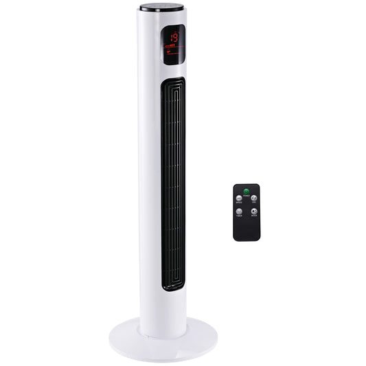 Photo of HOMCOM 38'' Freestanding Tower Fan, 3 Speed 3 Mode, 12h Timer, 70 Degree Oscillation, LED Panel, 5M Remote Controller, White in White colour on a white background
