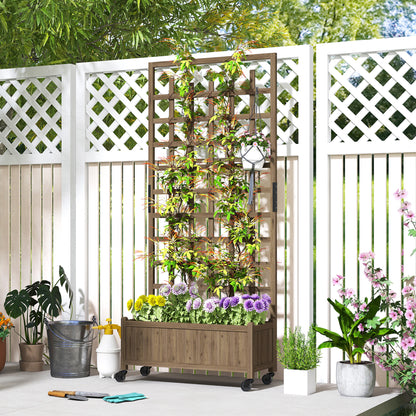 Outsunny brown trellis planter filled with flowering plants