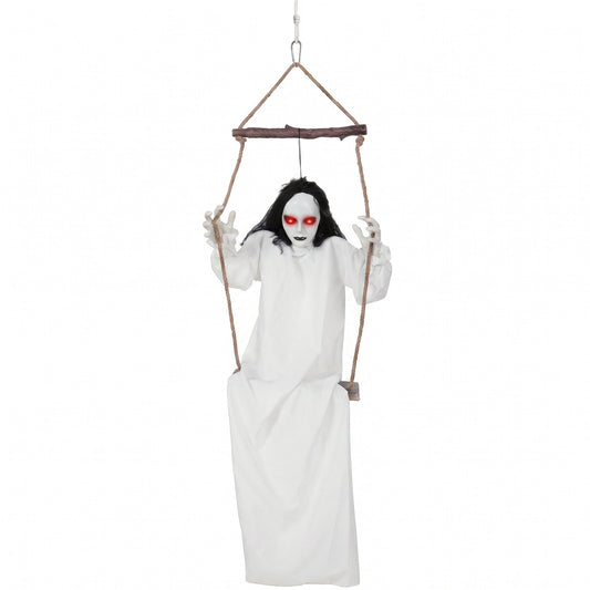 Photo of HOMCOM 170cm Animated Hanging Swing Ghost Halloween Decoration, Sound Touch Activated Ghost Halloween Animatronic in Animatronic colour on a white background