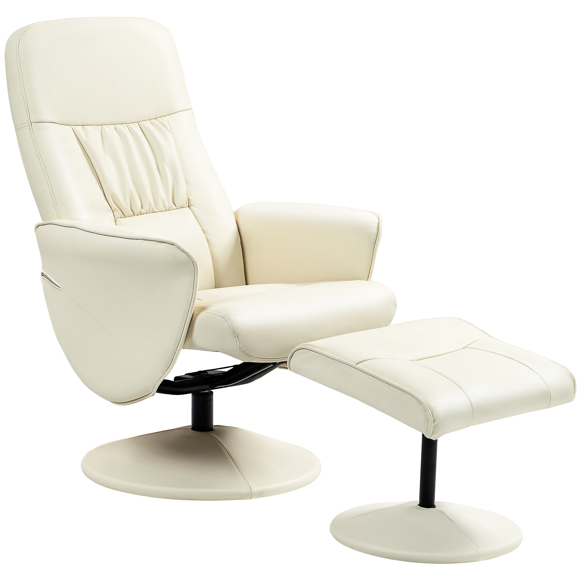 Photo of HOMCOM Swivel Recliner Chair with Footstool, PU Leather Armchair and Ottoman with High Back and Round Base for Living Room, Cream White in White colour on a white background