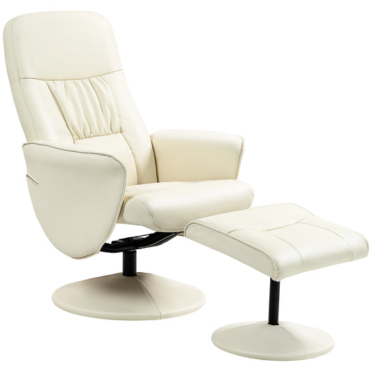 Photo of HOMCOM Swivel Recliner Chair with Footstool, PU Leather Armchair and Ottoman with High Back and Round Base for Living Room, Cream White in White colour on a white background