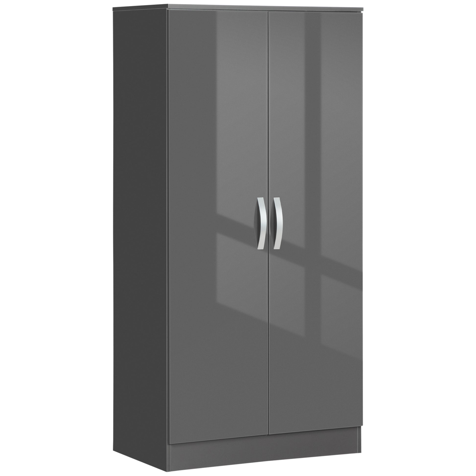 Photo of HOMCOM High Gloss Wardrobe, 2 Door Wardrobe with Hanging Rod and Storage Shelf, Clothes Storage Organizer with Anti-tipping Design for Bedroom, Grey in Grey colour on a white background
