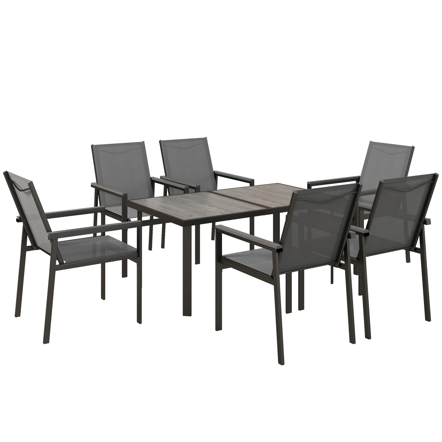 Photo of Outsunny Seven-Piece Metal Dining Set, with Glass-Top Table - Grey in Grey colour on a white background