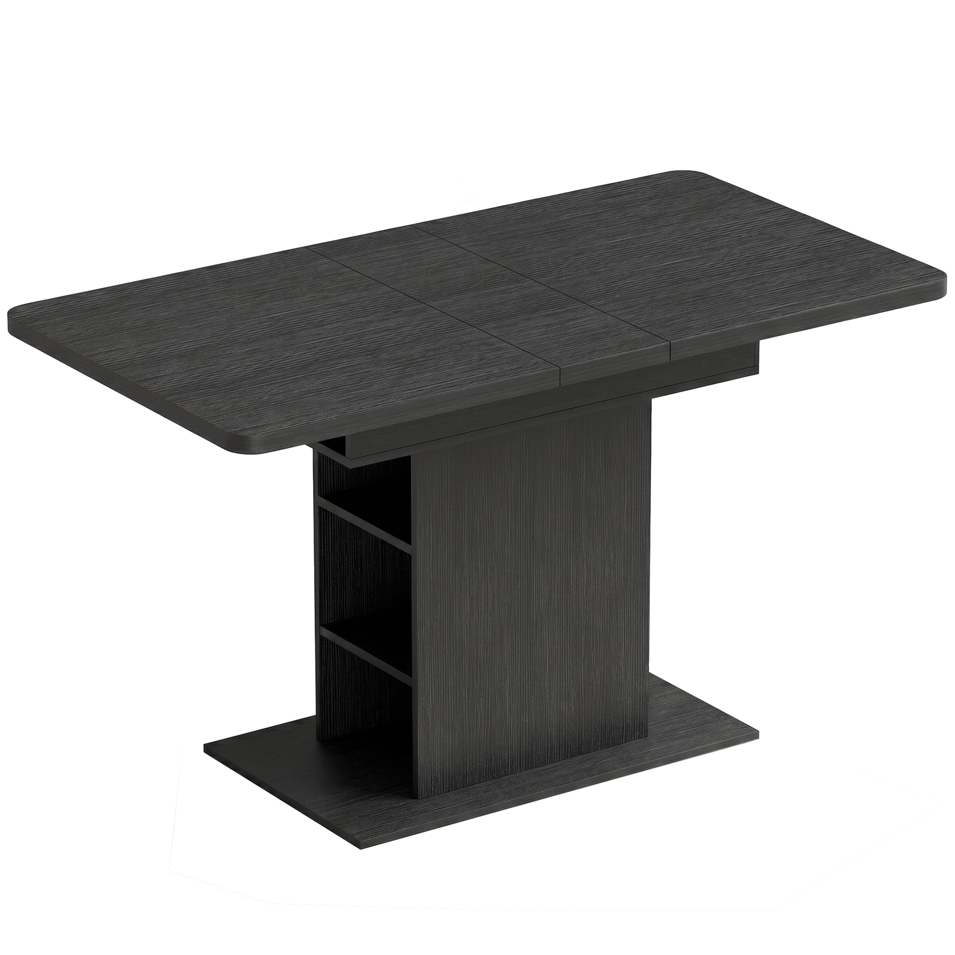 Photo of HOMCOM Extendable Dining Table for 4-6 People, 110-130cm Kitchen Table with 6 Open Shelves, Black in Black colour on a white background