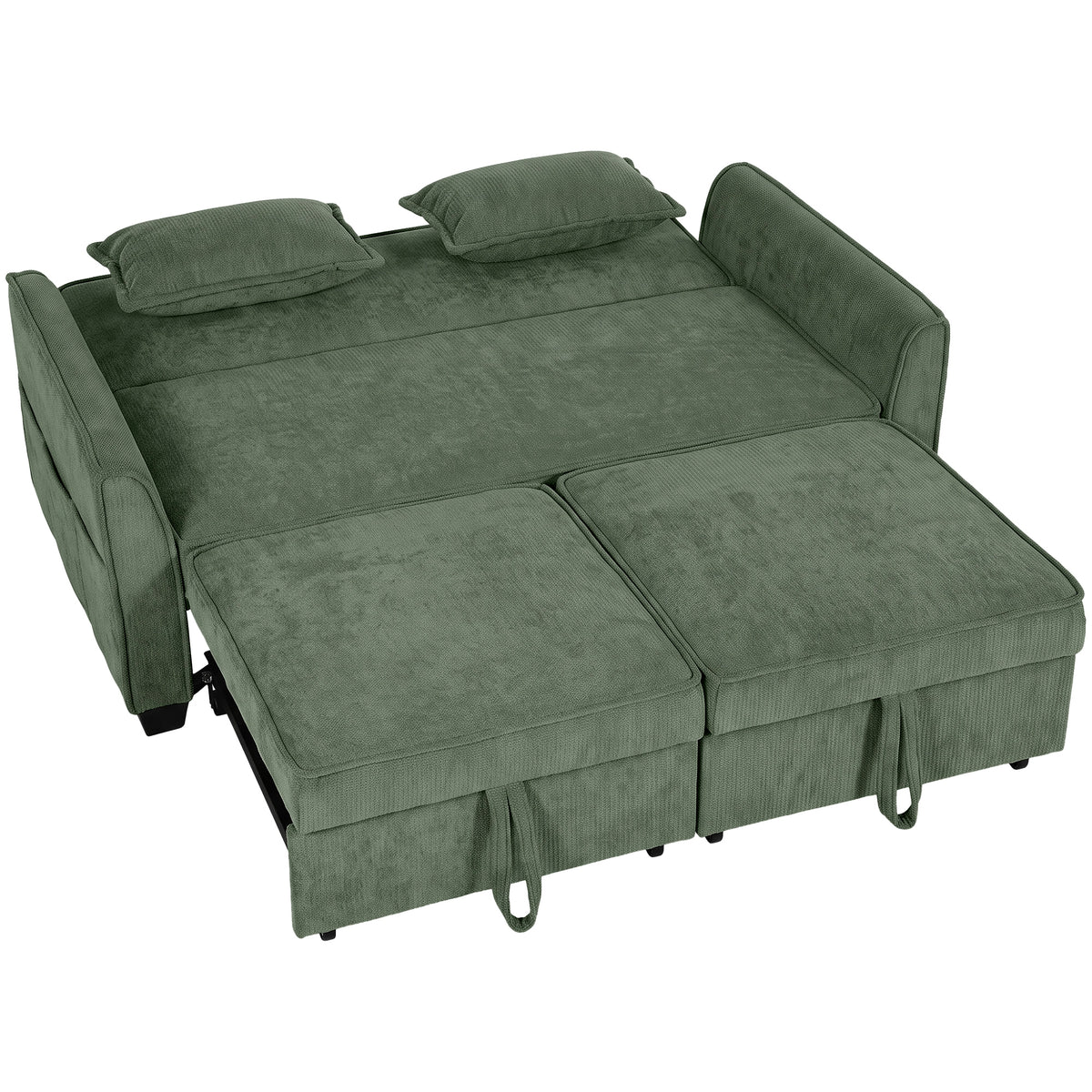 Photo of HOMCOM 2 Seater Sofa Bed, 4-in-1 L-Shaped Convertible Pull-Out Sleeper Sofa with Adjustable Backrest Side Pockets, Dark Green in Green colour on a white background
